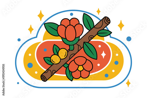 Flower illustration with colorful background and decorative elements