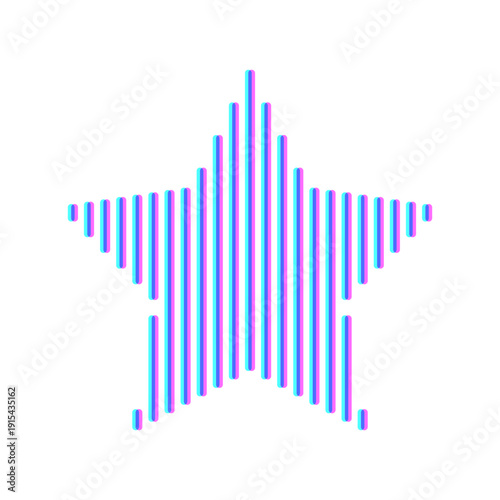 Vector star composed of colorful parallel lines, color shift and halftone effect.