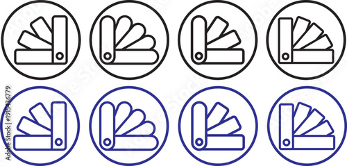Swatchbook icon set. Color palette and guide symbols. Printing industry symbols. Swatchbook icon logo in stroke lines collection. Printing industry symbols. Digital art and layout signs. trendy stroke
