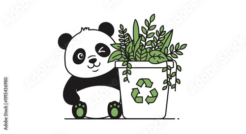 Panda with Recycling Plant in Pot