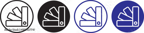 Swatchbook icon set. Color palette and guide symbols. Printing industry symbols. Swatchbook icon logo in stroke lines collection