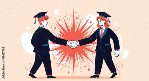 Successful Talent Pipeline: Graduates Seal a Strategic Professional Partnership Agreement Vector Illustration