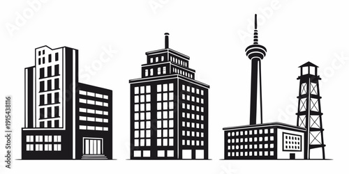 Photos Iconic city skyline featuring modern buildings and a prominent tower Vector