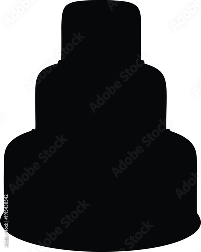 Black silhouette of a three-tiered celebration cake icon.