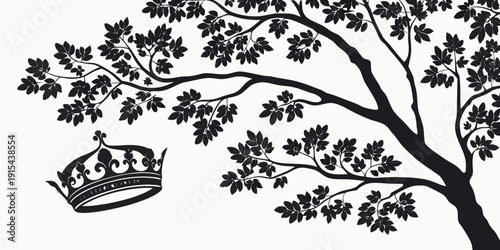 A detailed illustration of a tree with a crown resting on one of its branches Vector