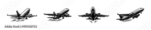 Airplane flat vector icons set. aircraft silhouettes collection. aviation illustrations