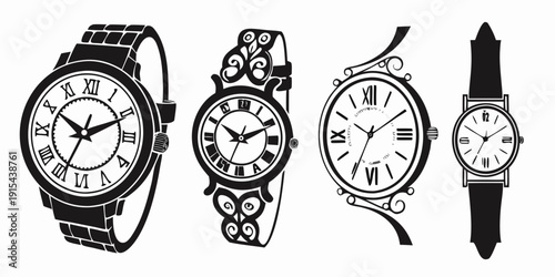 A collection of vintage watches showcasing different styles and designs Vector