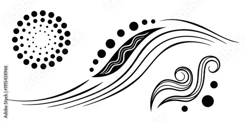 Abstract black and white illustration of flowing lines and shapes Vector