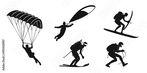 Extreme sports enthusiasts engaging in various thrilling activities Vector