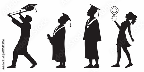Graduates celebrating their academic achievements together Vector