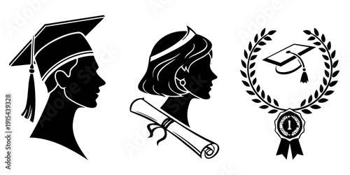 Symbolic representations of academic achievements and honors in black and white Vector