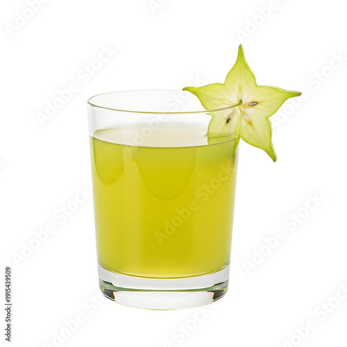 Green Starfruit Kiwi Juice with Star Garnish 3D Render - Exotic Tropical Fruit Drink, Healthy Green Beverage, Vitamin Juice Glass, Summer Fresh Juice, Carambola Kiwi Smoothie Menu Photography Isolated