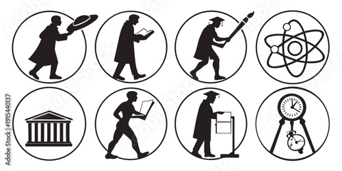 A collection of diverse symbols representing various concepts and activities Vector