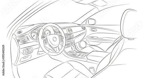 Car Interior Dashboard Sketch Illustration.