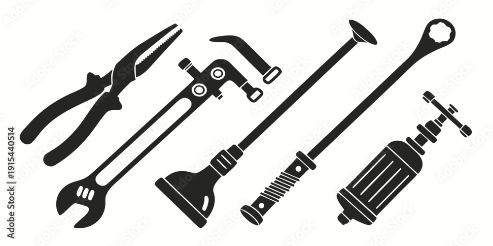 Obraz premium A collection of various tools including wrenches, pliers, and screwdrivers. Vector