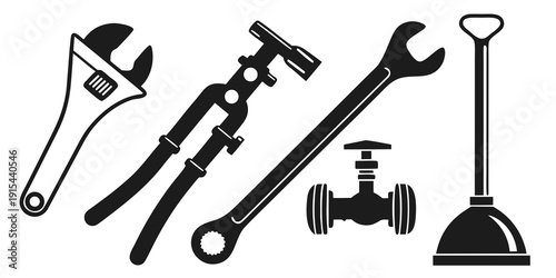 Assorted mechanical tools including wrenches and a jack stand Vector