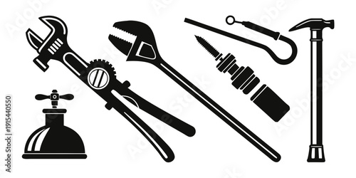 A collection of various tools including a hammer, wrench, pliers, and screwdriver. Vector