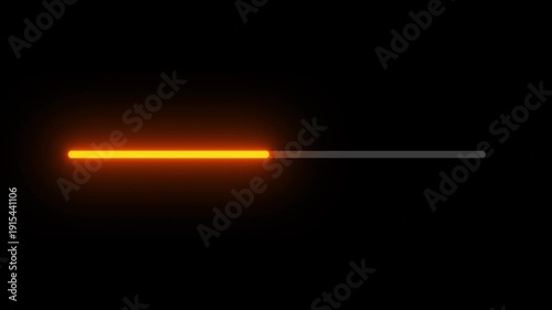 Bright glowing orange horizontal beams loading bars and progress indicators on black background, showing filled status for data transfer, buffering, download, and web technology interface design