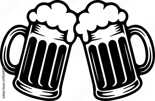 Beer mugs toasting silhouette vector design for celebration, party, cheers, pub, Oktoberfest and drink-themed decoration.eps