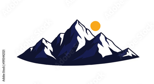 A majestic mountain range illustration at sunrise, symbolizing adventure, nature, and overcoming challenges, perfect for outdoor themes and exploration concepts
