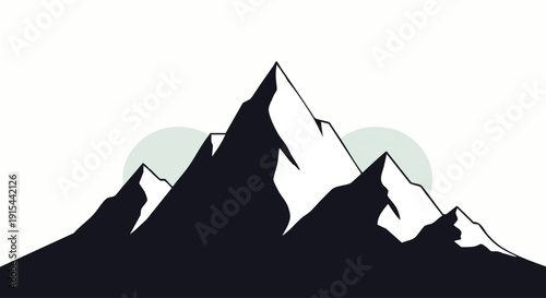 Minimalist abstract mountain range illustration at dawn or dusk, featuring striking peaks and a serene celestial concept, perfect for modern graphic design and inspiring natural beauty