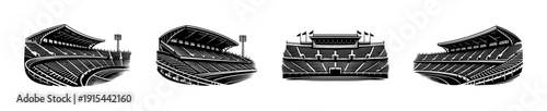 Stadium seating flat vector icons set. arena and sports venue silhouettes collection.