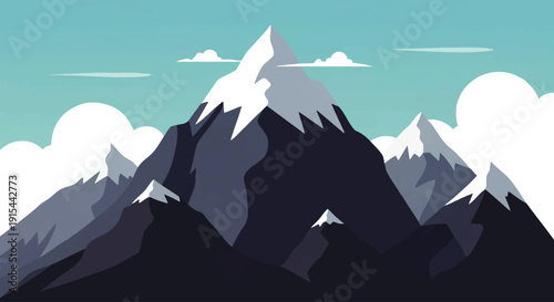 Majestic snow-capped mountain range under a clear blue sky, illustrating the grandeur and tranquility of nature's towering peaks and serene landscape