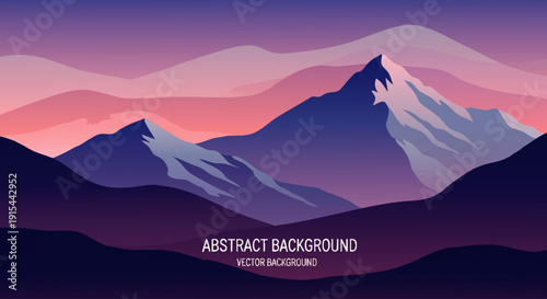 Vibrant abstract mountain landscape vector illustration featuring majestic peaks bathed in twilight hues, a modern design concept for serene and captivating backgrounds