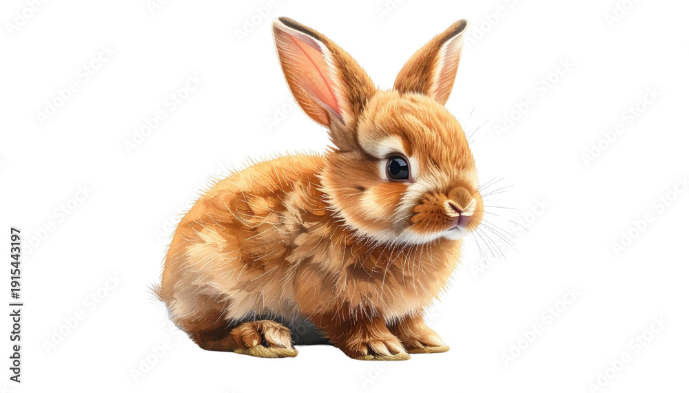 Obraz premium Adorable fluffy brown bunny rabbit plush toy against a clean white background. Perfect for childrens products, Easter themes, or concepts of innocence and gentleness