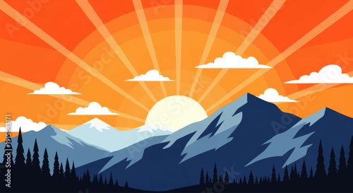 Golden Hour Majesty Radiant Sunrise Over Towering Mountains Bathes Serene Alpine Landscape in Warm Light and Vibrant Colors