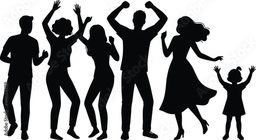 Happy Dancing People Silhouettes Group Celebration Party Vector Illustration Isolated on Light Background