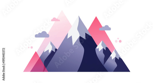 Vibrant minimalist vector illustration of majestic snow-capped mountains under a clear sky, depicting a serene alpine landscape in a modern flat design style with gradient colors