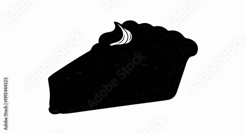 A simple, stylized black pie slice with a dollop of white cream on top