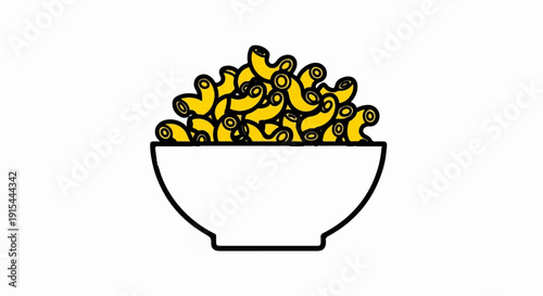 A simple, stylized illustration of macaroni in a white bowl