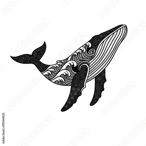 Black and White Whale Illustration