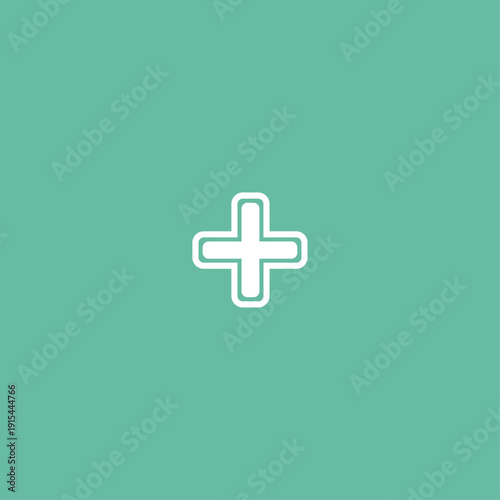 A teal background with a white plus sign icon centered on the image.