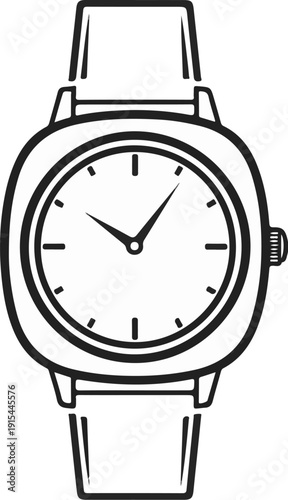 A simplified black and white line drawing of a wrist watch