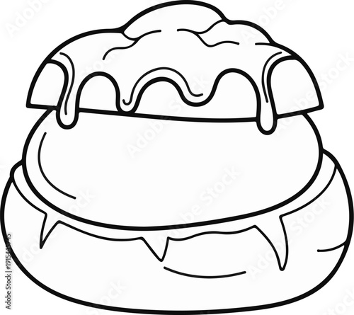 A simple line drawing of a delicious cream puff dripping with icing