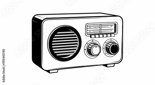 A retro-style radio with a round speaker, tuning dial, and buttons