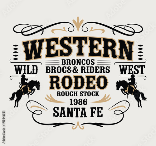 Wild West Bronco Rider Vintage Western Vector Artwork for T Shirt Design.