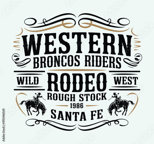 Wild West Bronco Rider Vintage Western Vector Artwork for T Shirt Design.