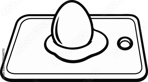 A line art illustration of a fried egg on a rectangular plate