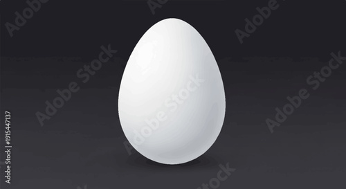 A single white egg casting a subtle shadow on a dark, textured background