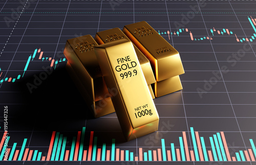 Gold trading, gold bars with stock graph chart stock. Business and finance concept