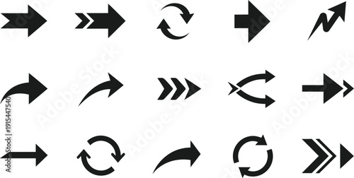 Collection of black arrow with various directions and styles