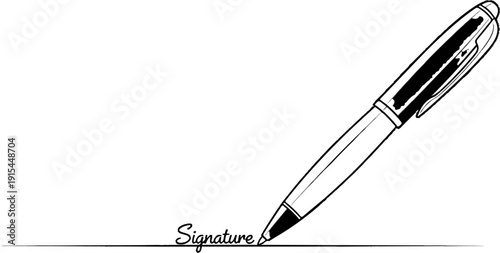 A pen poised to write a signature on a line