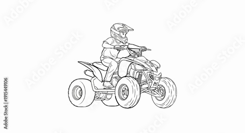 A person in a helmet rides a four-wheeled all-terrain vehicle