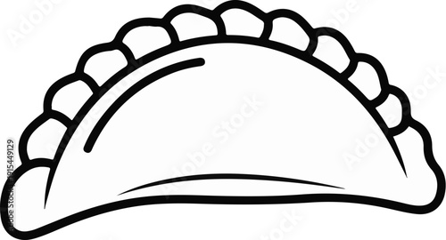 A simple black outline drawing of a single, crescent-shaped pastry