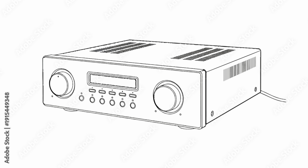 Obraz premium A line drawing of a stereo receiver with two knobs and a display