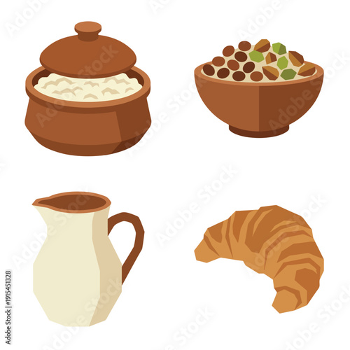 Umm Ali Egyptian Bread Pudding Dessert Icon Set